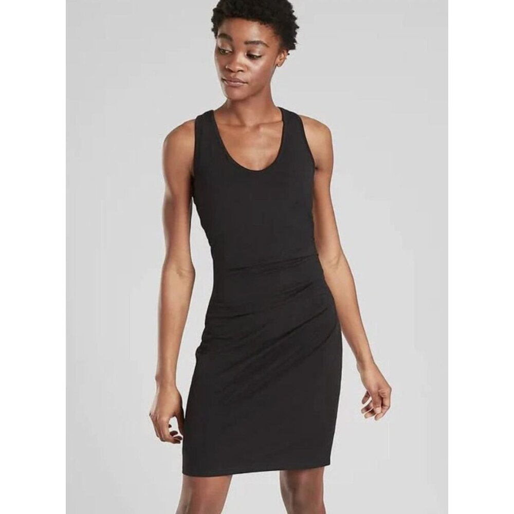 Athleta Black Ruched Della Sleeveless‎ Tank Dress XSP